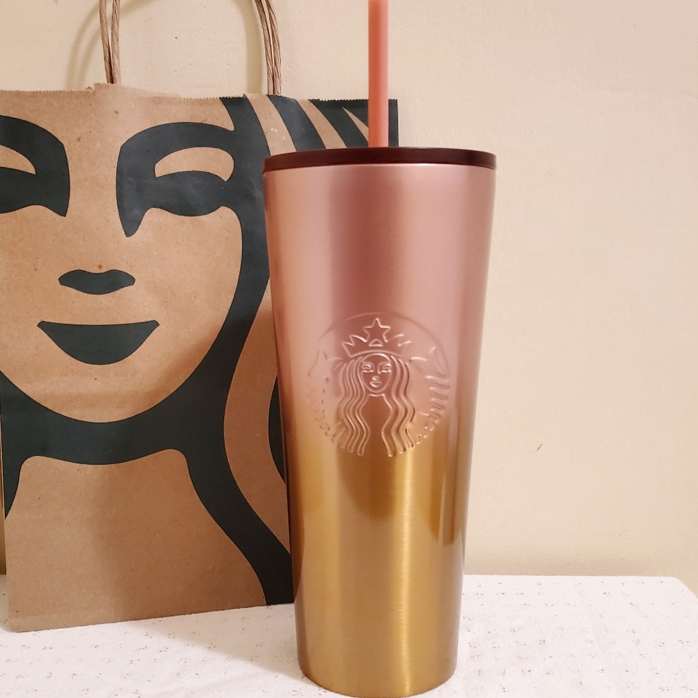 Starbucks Fall 2020 Pink and Gold dipped tumbler